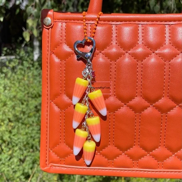 Candy Corn Cluster Halloween Bag Purse Charm Keychain SILVER - Picture 6 of 9